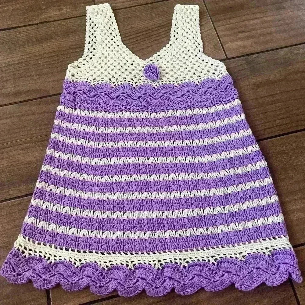 Purple and white hand knitted top/coverup coquette size small